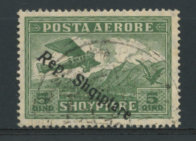 1927 - LOTTO/15075 - ALBANIA - POSTA AEREA  5Q. VERDE  - USATO