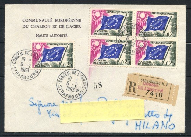 1963 - FRANCIA - SERVIZIO - 25 CENT. CONSIGLIO D'EUROPA - BUSTA RACCOMANDATA - LOTTO/25191