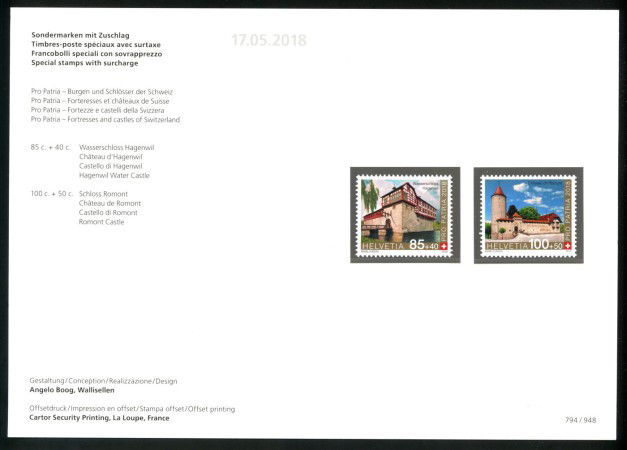 2018 - SVIZZERA - LOTTO/39732F - PRO PATRIA CASTELLI 2v. - NUOVI FOLDER