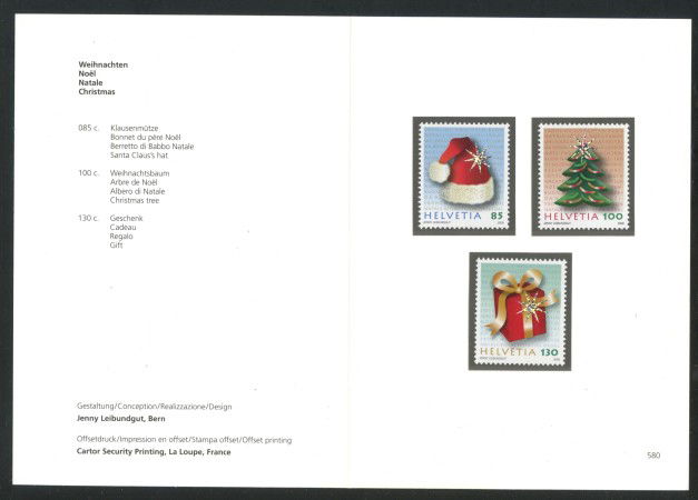 2009 - SVIZZERA - LOTTO/37722F - NATALE 3v. - NUOVI - FOLDER