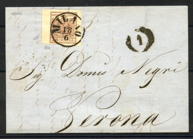 1856 - LOMBARDO VENETO - LOTTO/40552 - 30 CENTESIMI BRUNO - BUSTA DA MILANO