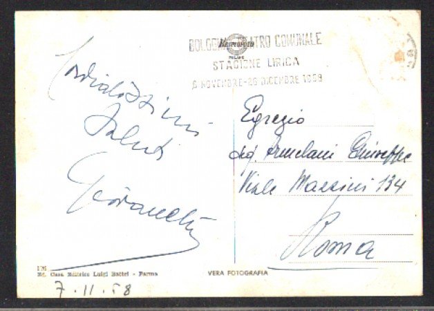 1958 - LBF/3626 - ITALIA - BOLOGNA STAGIONE LIRICA