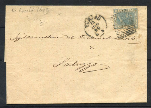 1869 - REGNO - LOTTO/43032 - 20 CENT. SU LETTERA PER SALUZZO
