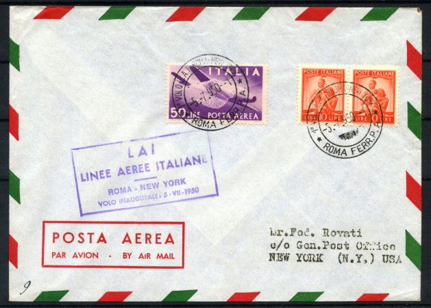 1950 - REPUBBLICA - LOTTO/41586 - PRIMO VOLO INAUGURALE  LAI ROMA NEW YORK