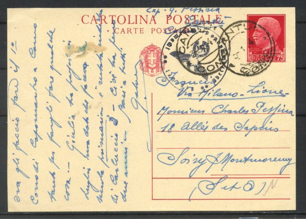 1940 - REGNO  - LOTTO/42430 - CARTOLINA POSTALE PER L'ESTERO CON CENSURA TEDESCA