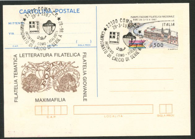 1987 - LOTTO/13768 - ITALIA - INCONTRO COMO/ATALANTA - ANNULLO