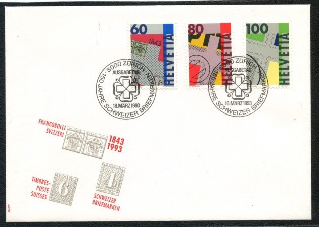 1993 - SVIZZERA - 150° ANNIVERSARIO DEI FRANCOBOLLI - BUSTA FDC - LOTTO/25290