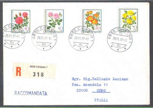 1977 - LBF/4148A - SVIZZERA - FIORI  ROSE - BUSTA FDC RACCOMANDATA