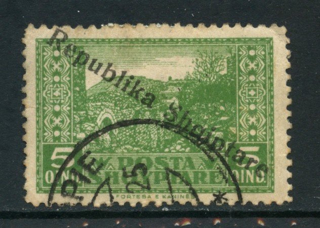 1925 - ALBANIA - 5q. VERDE SOPRASTAMPATO - USATO - LOTTO/29618