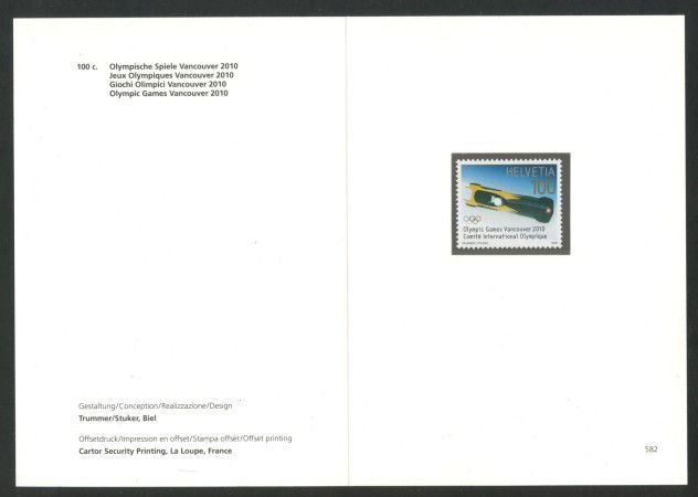 2009 - SVIZZERA - LOTTO/37725F - OLIMPIADI  BOB  1v. - NUOVO - FOLDER