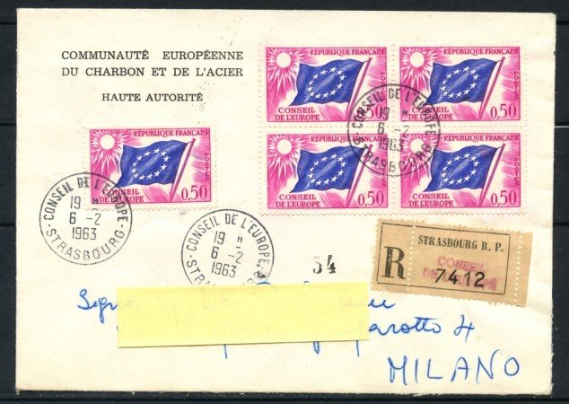1963 - FRANCIA - SERVIZIO - 50 CENT. CONSIGLIO D'EUROPA - BUSTA RACCOMANDATA - LOTTO/25192