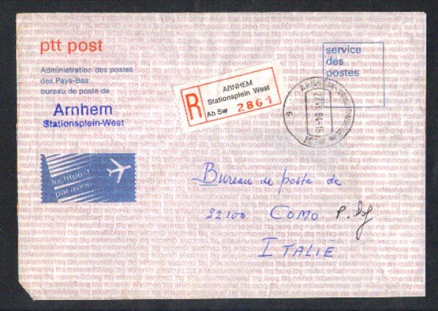 1984 - LOTTO/10796 - OLANDA - AEROGRAMMA  DA ARNHEM PER L'ITALIA
