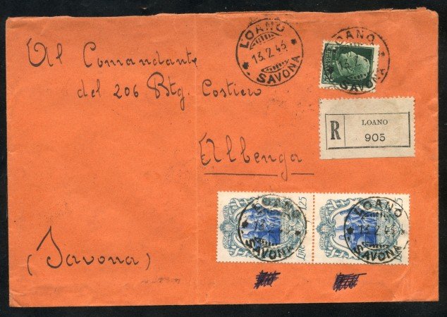 1943 - REGNO - 1,25 Lire  GALILEO GALILEI SU RACCOMANDATA PER SAVONA - LOTTO/30306
