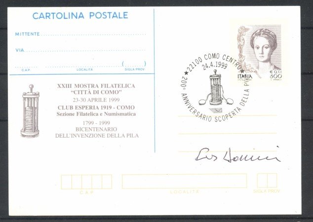 1999 - ITALIA - LOTTO/41730 - 200° ANNIVERSARIO SCOPERTA DELLA PILA - CARTOLINA POSTALE