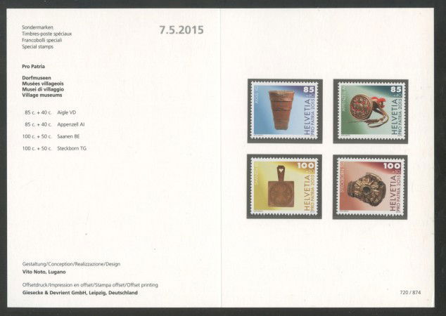 2015 - SVIZZERA - LOTTO/37880F - PRO PATRIA 4v. - NUOVI - FOLDER
