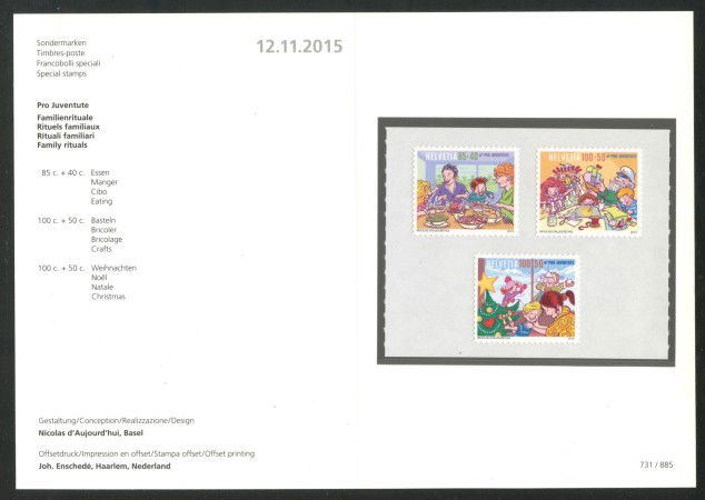 2015 - SVIZZERA - LOTTO/37890F - PRO JUVENTUTE 3v. - NUOVI - FOLDER