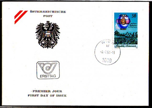 1984 - LOTTO/AUT1614FDC - AUSTRIA - VOLO IN MONGOLFIERA - BUSTA FDC