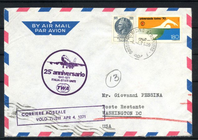1971 - ITALIA - LOTTO/41607 -  25° ANNIVERSARIO DEL PRIMO VOLO TWA ITALIA STATI UNITI