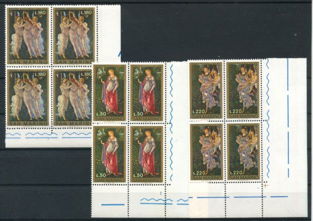 1972 - LOTTO/7933Q - SAN MARINO - ALLEGORIA DI PRIMAVERA 3v.  QUARTINE NUOVI