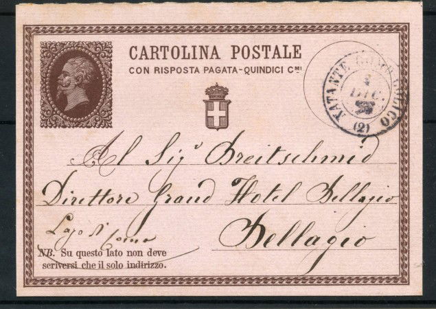 1877 - REGNO - LOTTO/43229 - CARTOLINA POSTALE DA 15 CENT. ANNULLO AMBULANTE