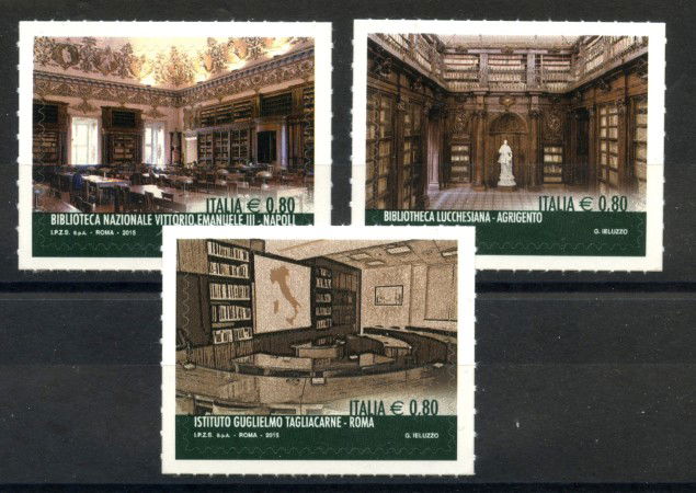 2015 - REPUBBLICA - BIBLIOTECHE  3v. - NUOVI - LOTTO/36885