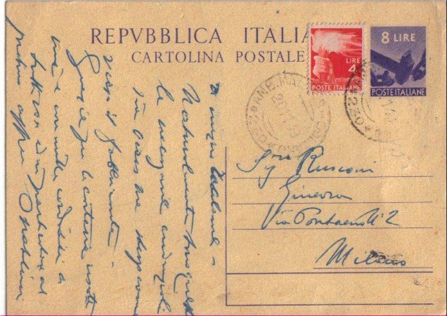 1948 - REPUBBLICA - LBF/699 -  Malles-Bolzano - CARTOLINA POSTALE PER MILANO