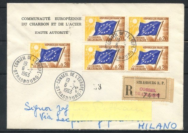 1963 - FRANCIA SERVIZIO - 20 CENT. CONSIGLIO D'EUROPA  BUSTA RACCOMANDATA - LOTTO/25190