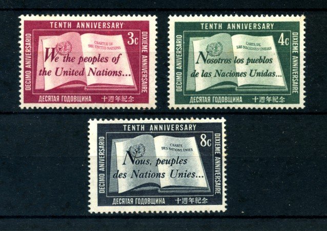 1955 - LOTTO/21307 - ONU U.S.A - 10° ANNIVERSARIO ONU 3v. - NUOVI