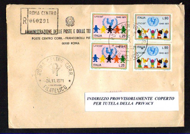 1971 - LBF/1380 - REPUBBLICA - 25° U.N.I.C.E.F - BUSTA RACC. FDC