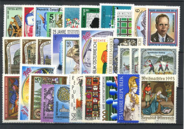 1993 - AUSTRIA - LOTTO/43681 - ANNATA COMPLETA 31v. NUOVI