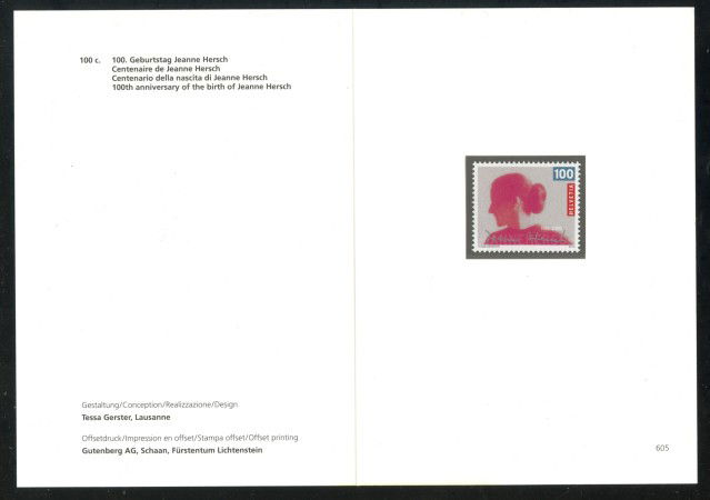 2010 - SVIZZERA - LOTTO/37764F - JEANNE HERSCH - NUOVO - FOLDER