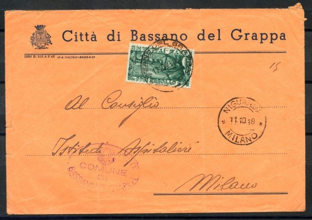 1948 - REPUBBLICA - PONTE DI BASSANO SU BUSTA PER MILANO - LOTTO/28284