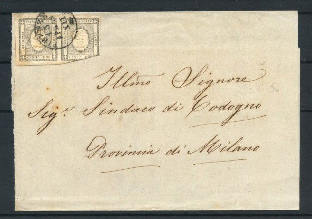 1862 - REGNO - LOTTO/43282 -  1 CENT. COPPIA SU BUSTA DA FIRENZE PER CODOGNO