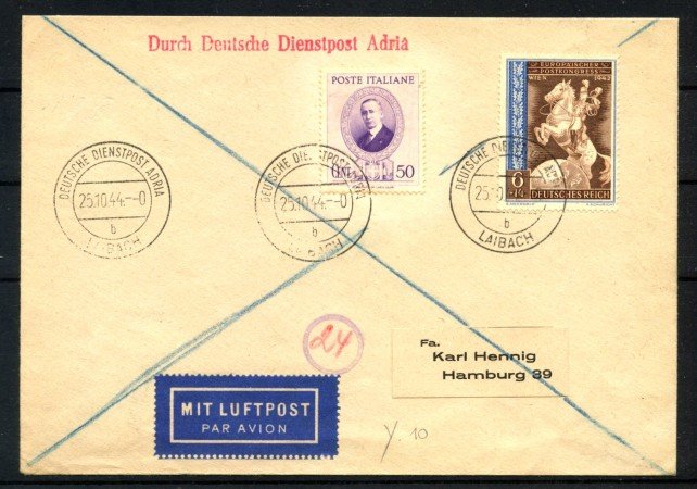 1944 - REPUBBLICA SOCIALE - LOTTO/40466 - DEUTSCHE DIENSTPOST ADRIA - BUSTA PER AMBURGO