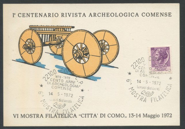 1972 - REPUBBLICA - COMO - CENTENARIO RIVISTA ARCHEOLOGICA - CARTOLINA - LOTTO/27805