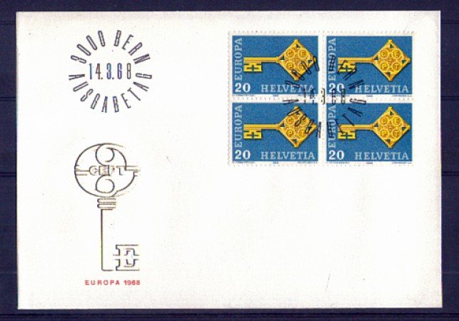 1968 - LOTTO/SVI806FDCQ - SVIZZERA - 20c. EUROPA - BUSTA FDC QUARTINA