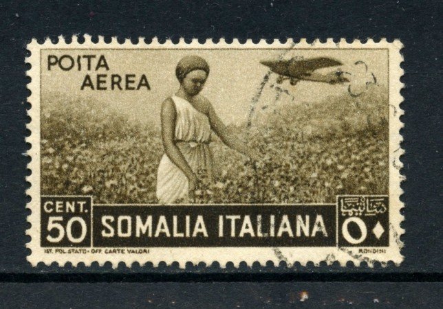1936 - SOMALIA - 50c. POSTA AEREA PITTORICA - USATO - LOTTO/30209