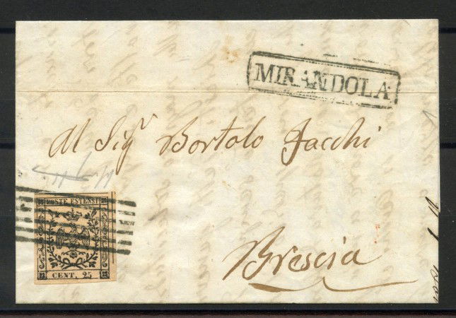 1856 - DUCATO DI MODENA - LOTTO/40223 - 25 cent. CAMOSCIO CHIARO - USATO SU BUSTA