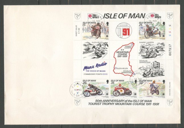 1991 - ISOLA DI MAN - LOTTO/41809 - CORSA MOTOCICLISTICA FOGLIETTO PHILA NIPPON - BUSTA FDC