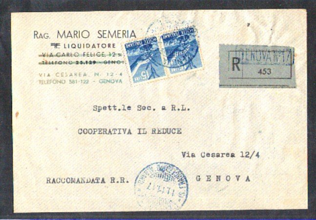 1947 - REPUBBLICA - LBF/745 - GENOVA BUSTA RACC. PER CITTA'
