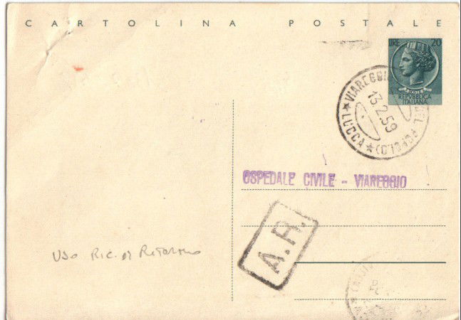 1959 - REPUBBLICA -  LBF/804 - CARTOLINA POSTALE RICEVUTA DI RITORNO