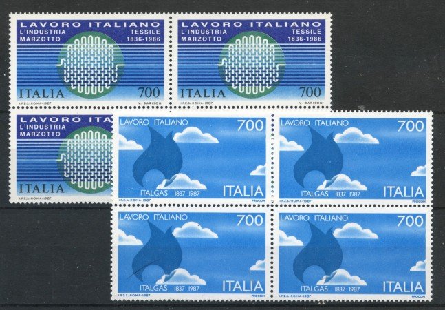 1987 - LOTTO/6869Q - REPUBBLICA - LAVORO ITALIANO 2v. QUARTINE NUOVI