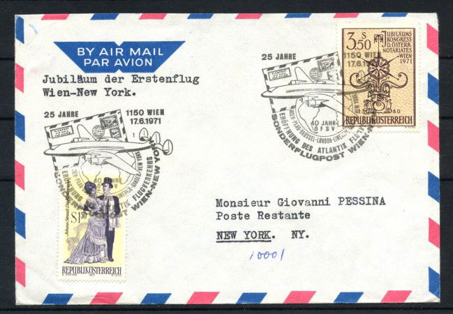1971 - AUSTRIA - LOTTO/41610 - 25° ANNIVERSARIO DEL VOLO VIENNA NEW YORK