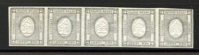 1861 - REGNO DI SARDEGNA - LOTTO/40263 - 1 Centesimo PER LE STAMPE STRISCIA DI 5 - NUOVI