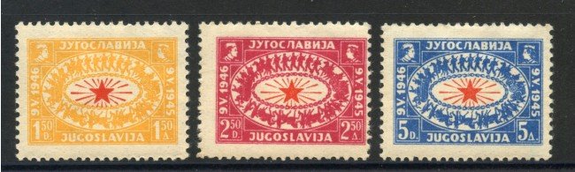 1946 - JUGOSLAVIA - ANNIVERSARIO VITTORIA 3v. - LINGUELLATI - LOTTO/33748