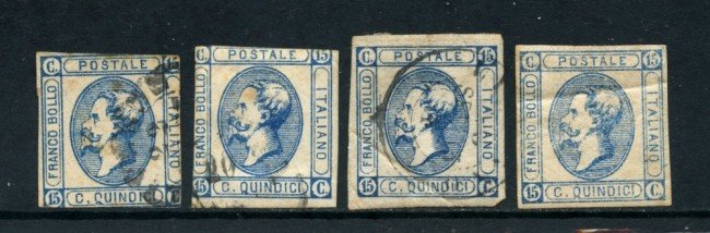 1863 - REGNO - 15 cent. EFFIGIE DI  RE VITT. EMANUELE - 4 FRANCOBOLLI - LOTTO/26384