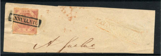 1858 - NAPOLI - LOTTO/43283 - 2 Gr.  ROSA  1° TAVOLA SU FRAMMENTO DI BUSTA