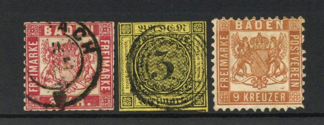 1851/1862 - GERMANIA BADEN - LOTTO/42872 - INSIEME DI 3v. - USATI