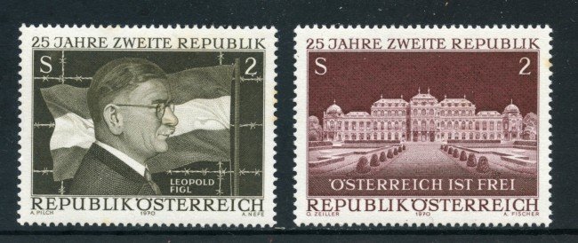 1970 - AUSTRIA - 25° DELLA SECONDA REPUBBLICA 2v.- NUOVI - LOTTO/27948