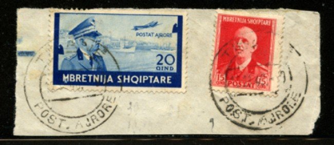 1940 - LOTTO/12435 - ALBANIA ITALIANA - 20q. POSTA AEREA - USATO SU FRAMMENTO